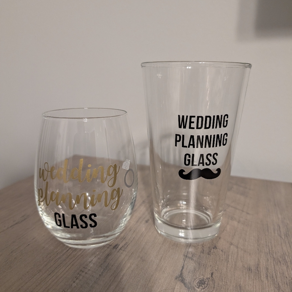 Wedding Planning Glass Set - Gold and Black - Picture 1 of 2